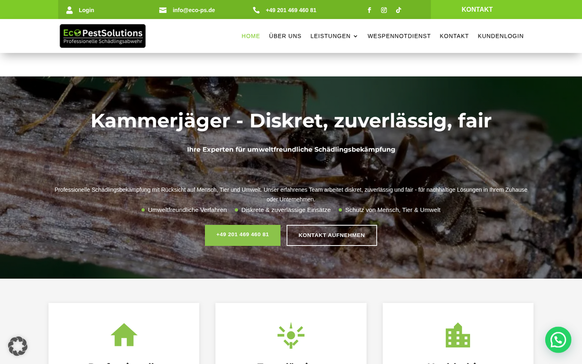 Website Screenshot: ECO Pest Solutions – Schädlingsbekämpfung